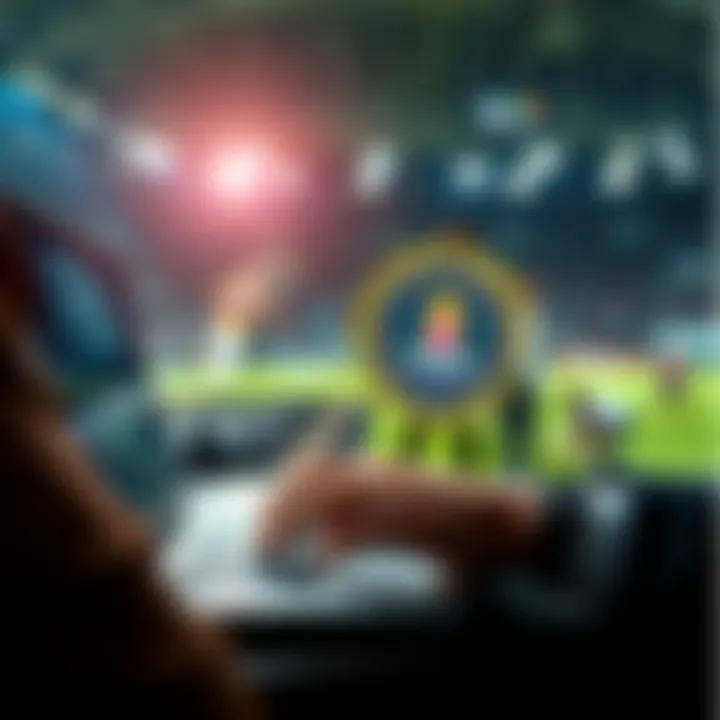 A concerned person typing on a laptop with the FBI logo visible, discussing suspicious performances of athletes in a sports game.