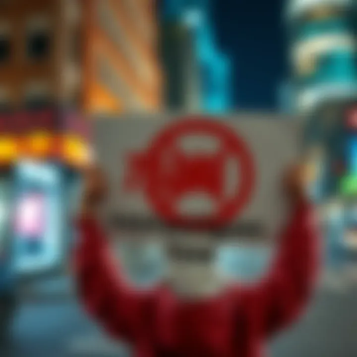A person holding a sign calling for a ban on certain online content related to FeetFairy_xx.