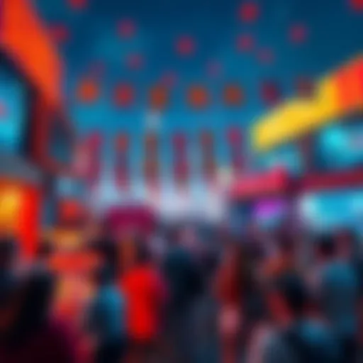 A colorful festival scene showing people engaging in betting activities, with excitement in the air and banners about the BANKER TREBLE.