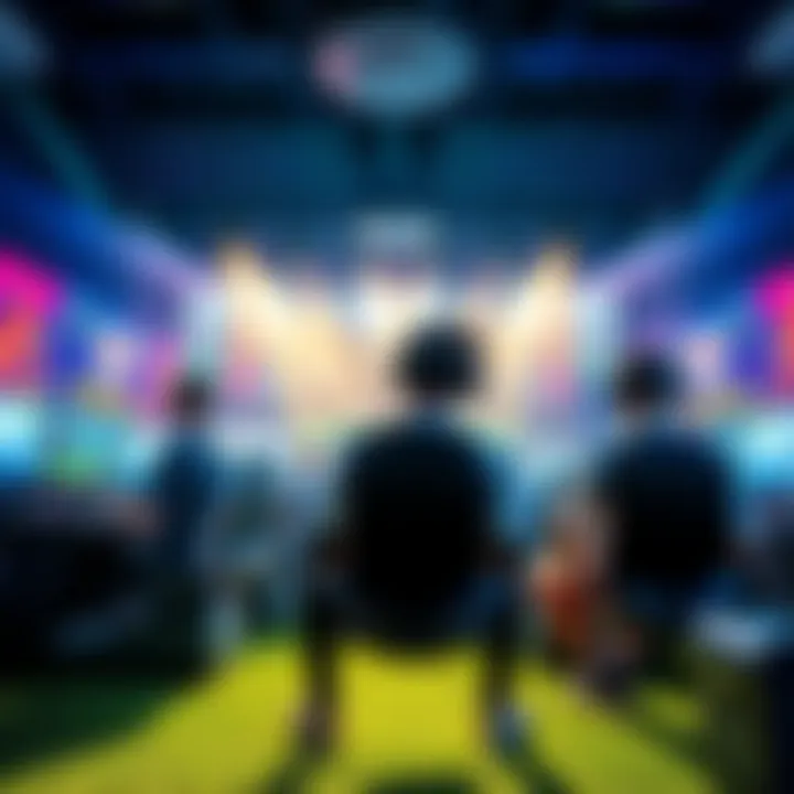 Group of FIFA eSports players showcasing their skills in a competitive gaming environment, with gaming consoles and screens in the background.