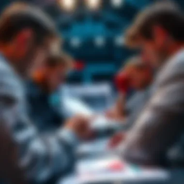 Fight Analysis for Robertson A group of people studying betting strategies for an upcoming fight featuring Robertson, with charts and graphs present.