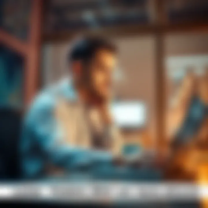 A person sitting at a desk, looking reflective while typing on a laptop, with a thoughtful expression, symbolizing a farewell to online activity.