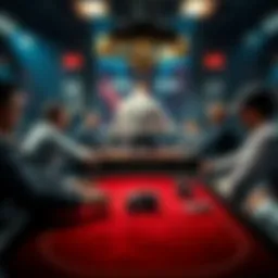 Final Poker Table with Players Five players at a final poker table making strategic decisions in a tense cash game