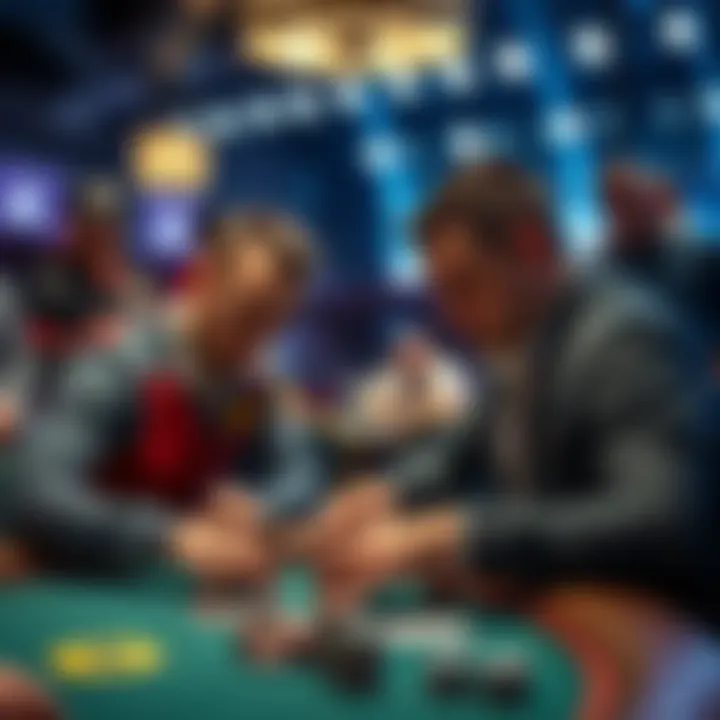 Final Table Heads-Up Action Two players intensely focused during the heads-up match at the final table of the tournament, with spectators watching closely.