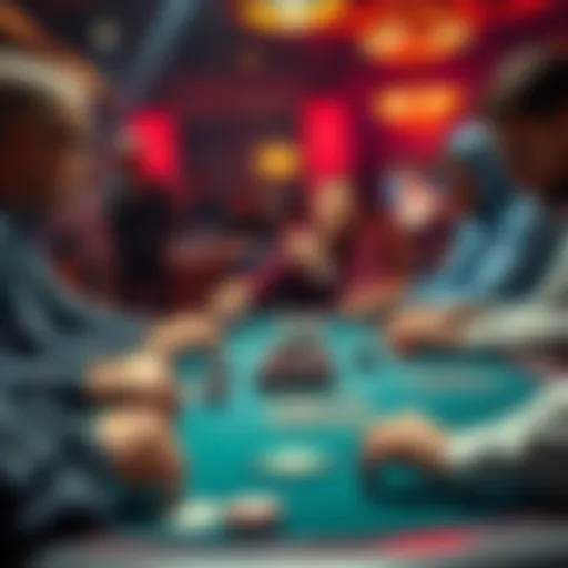 Final table poker scene A tense moment at a poker final table with players focused on their hands and chips, contemplating decisions