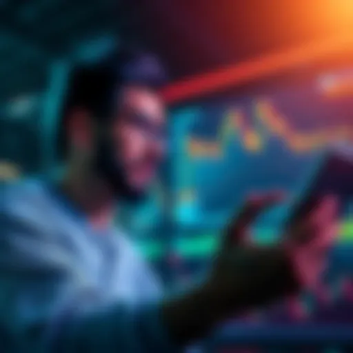 A person analyzing financial charts showing positive growth, contrasting with stock market decline.