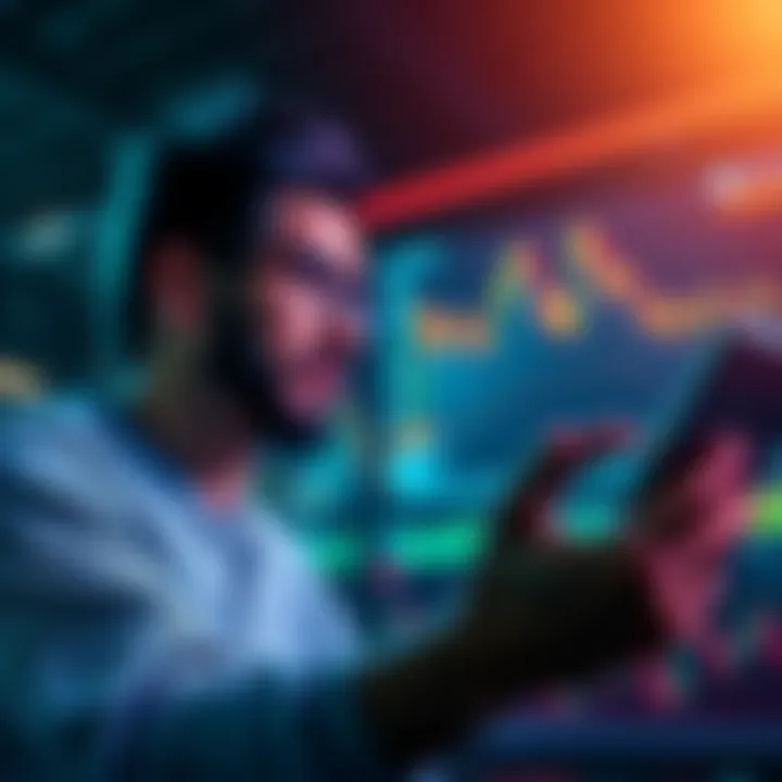 A person analyzing financial charts showing positive growth, contrasting with stock market decline.