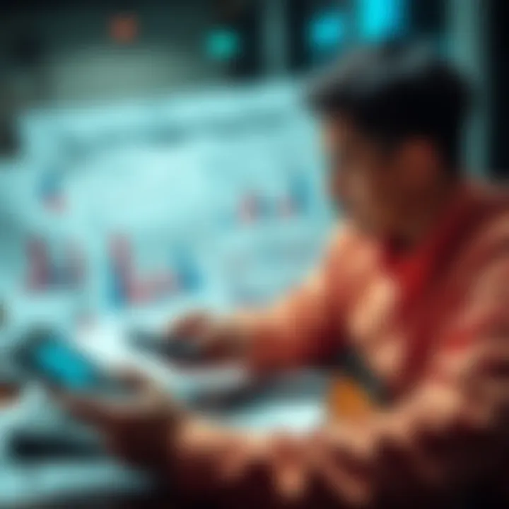 Financial Decision Making A person analyzing financial documents and charts with a calculator, considering first quarter payouts.