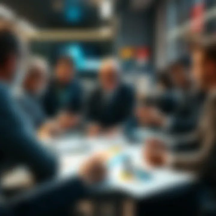 A group of people talking about finances with charts and documents on the table