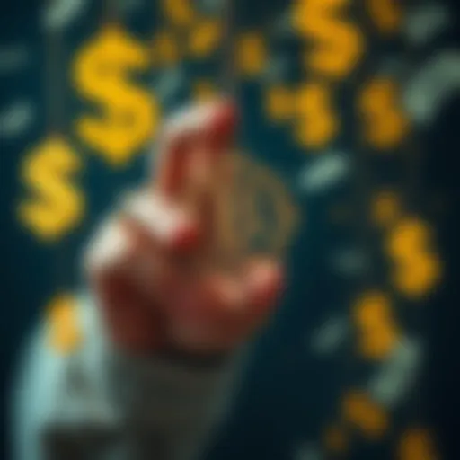 A person holding a lucky charm with money symbols in the background, representing financial goals and spiritual practices.