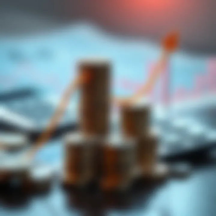 A graph showing increasing financial growth with coins and a calculator in the background