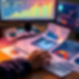 A person reviewing financial charts and graphs with investment options on a desk.