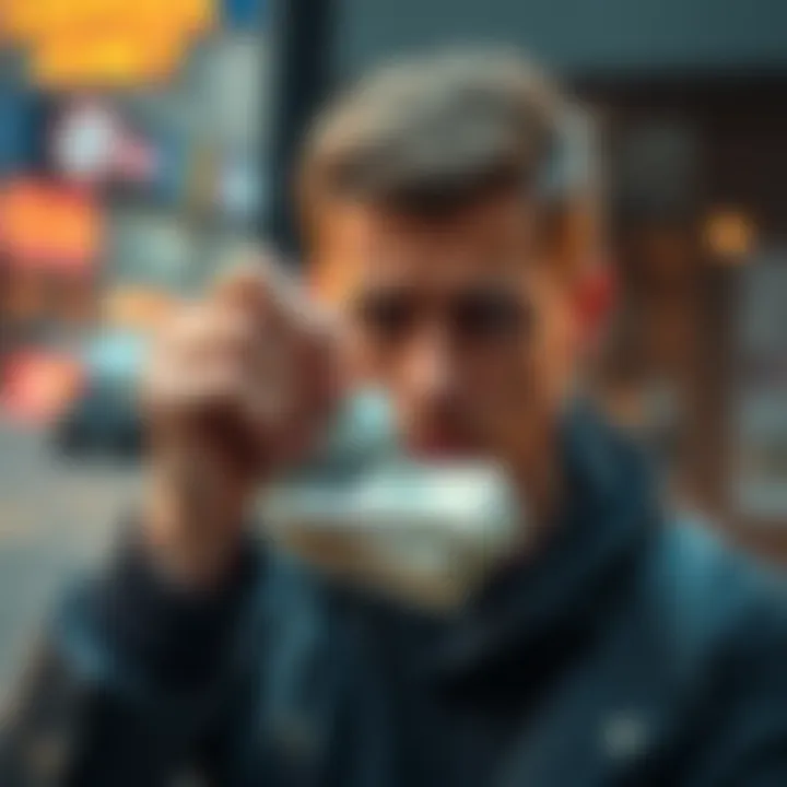 Person holding a small stack of cash, looking worried about financial setbacks while trying to save and invest.