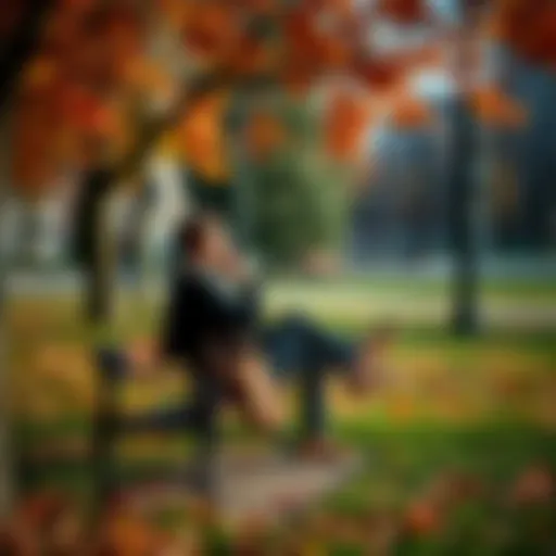 A person reflecting while sitting on a park bench, looking thoughtful about life's ups and downs, surrounded by autumn leaves illustrating change.