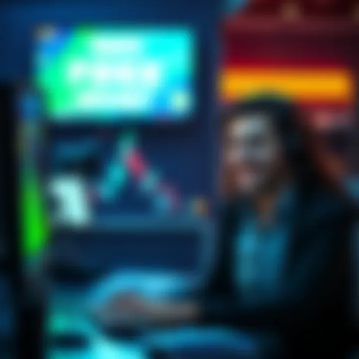 A person sitting at a computer, excited about finding offers and bonuses online