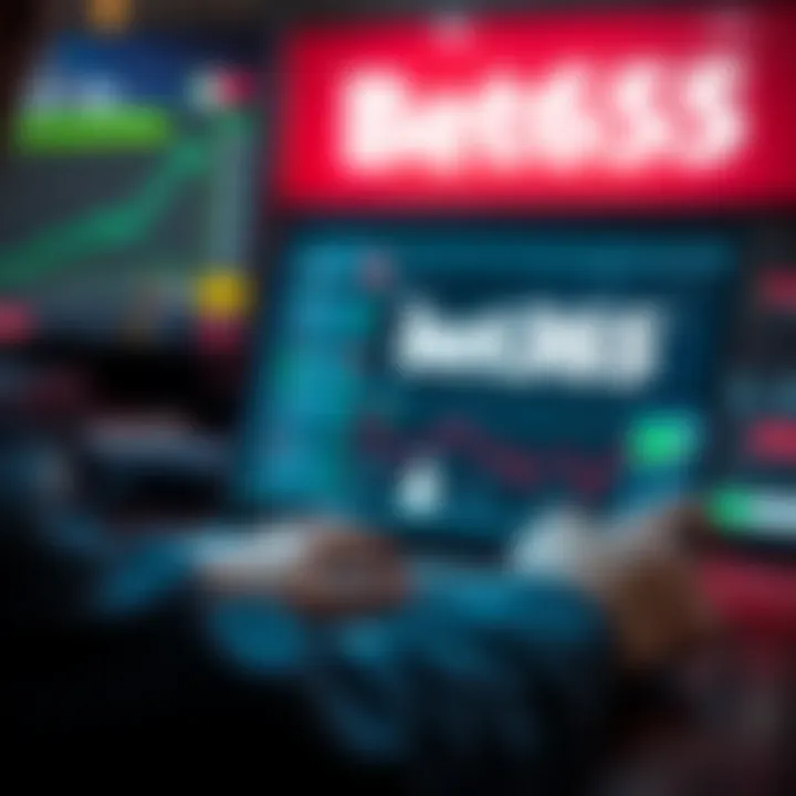 A person searching online for Bet365 account offers on a laptop with betting graphics in the background