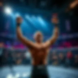 A fighter celebrating their first UFC victory, raising their arms in joy inside the octagon with cheering fans in the background.