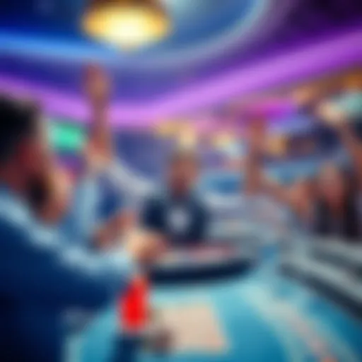 A player celebrating after hitting the first BBJ at a casino table, surrounded by friends cheering