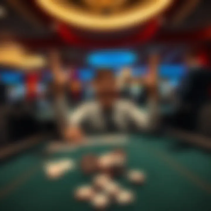 A excited person sitting at a blackjack table in a casino, with chips and cards in front, representing their first time playing the game.