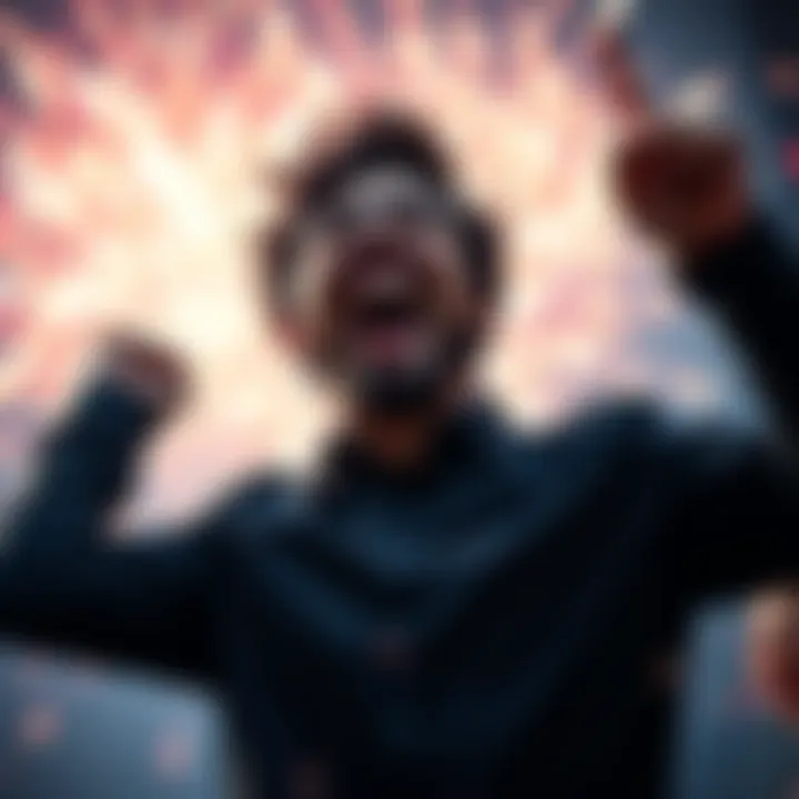 First Crypto Bonus Celebration A person celebrating after receiving their first crypto bonus, showing excitement and joy.