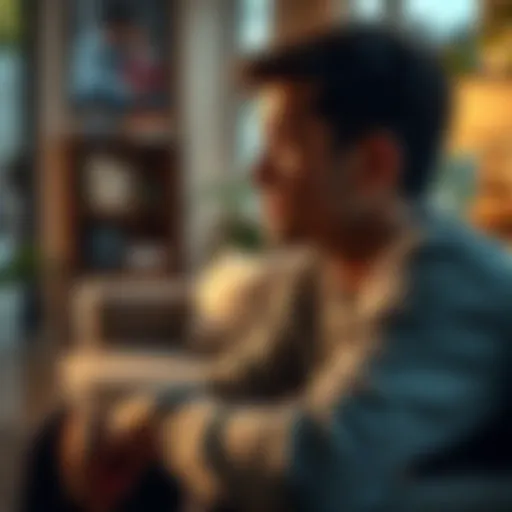A person reflecting thoughtfully while sitting in a calm setting, symbolizing a fresh start without online gambling. Family photos and peaceful surroundings are visible.