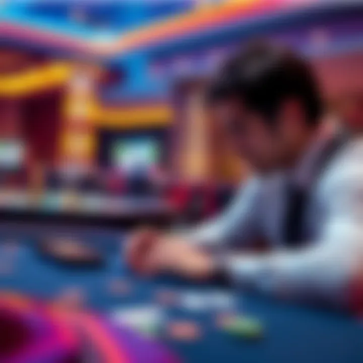 A player at a casino table preparing for their first live gaming experience, with chips and cards in front of them.