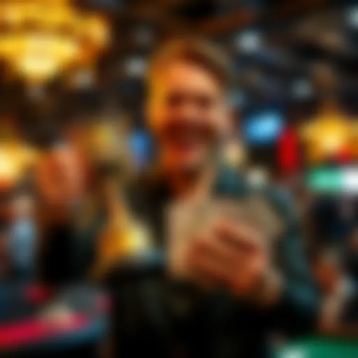 A joyful person holding a trophy and cash after winning a poker tournament