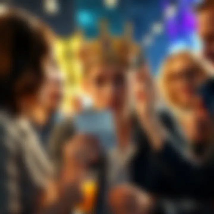 A nervous person holding a crown ticket with a worried expression, surrounded by friends offering tips and support.