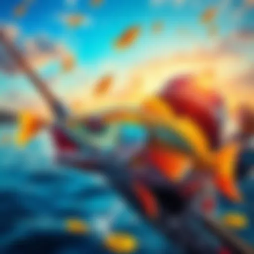 A colorful scene of a fishing game with 5 Scatter symbols and vibrant graphics, showcasing excitement and action.