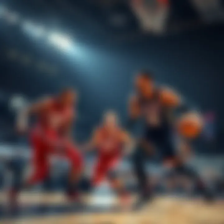 Players from FIU and ML competing on the basketball court during the game