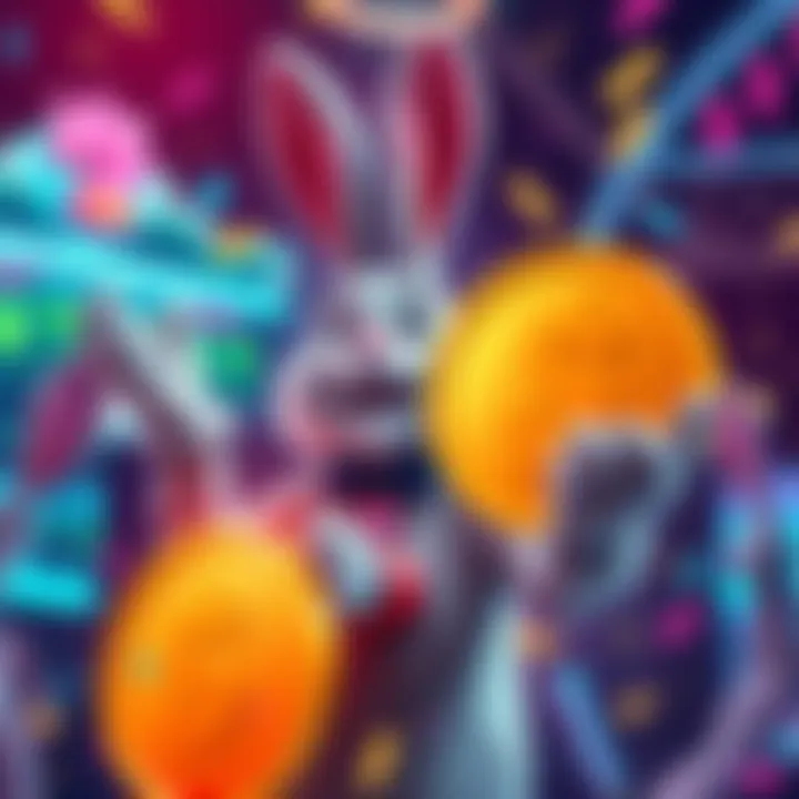 A celebratory scene featuring a character with bunny ears holding a large bonus prize, symbolizing success after a long wait