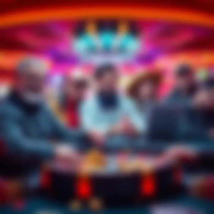 Five skilled casino players showcasing their winning strategies and successes in a vibrant casino setting