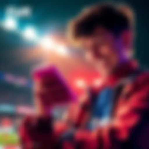 A person checking sports betting odds on a mobile app with a smile, showing excitement for Fliff's real betting options.