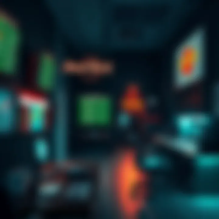 A cozy office setting with sports betting lines on a screen and a person placing a bet at a counter.