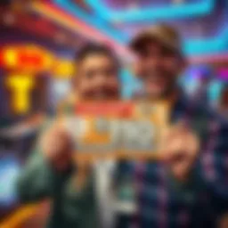 A happy lottery winner holding a $10 Jumbo Bucks ticket with a big smile in Florida.