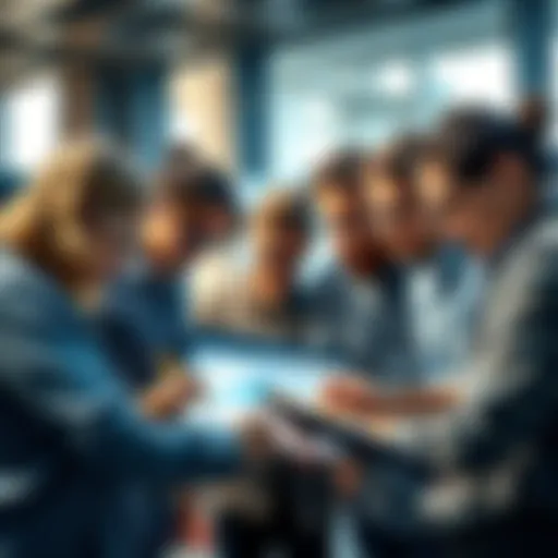 A group of diverse people collaborating on a project, using charts and notes to achieve their goals.