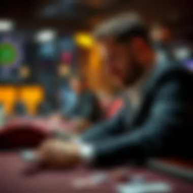 A poker player contemplating their move with KK in hand, looking at the table with chips and cards