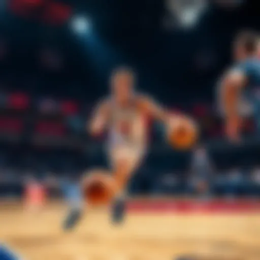 Fontecchio plays basketball on the court, showcasing his skills and focus while competing