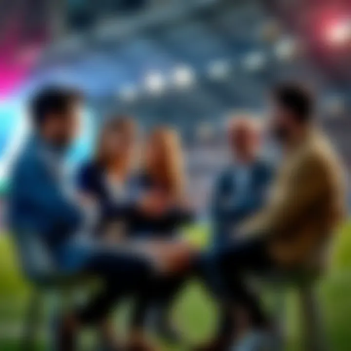 A group of people discussing football betting tips and predictions for the World Cup.