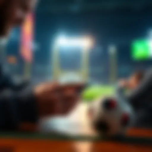 A person reviewing football betting odds on a smartphone with a soccer ball on the table.