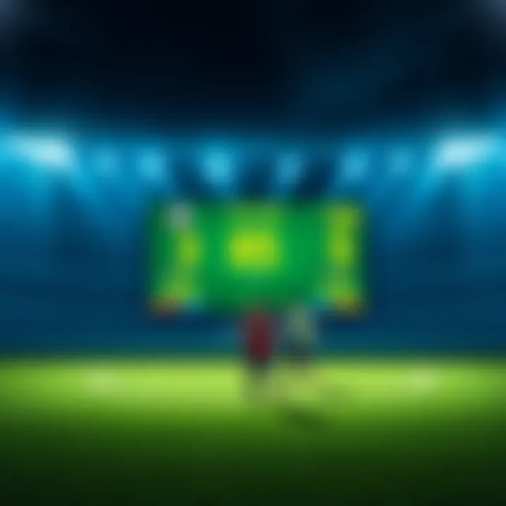 Football halftime score analysis A football field showing a scoreboard with halftime results and betting tips around it