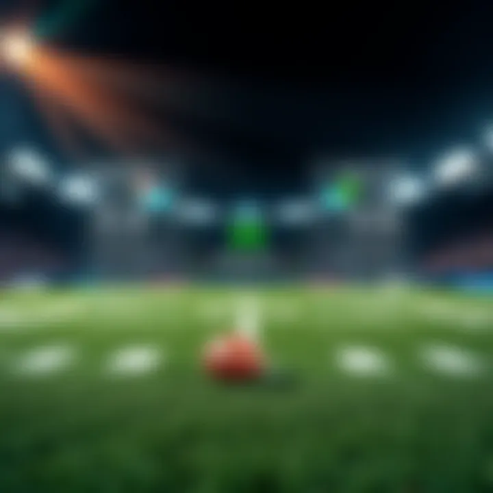 A football field with a graphic overlay showing betting odds and statistics for a parlay bet.