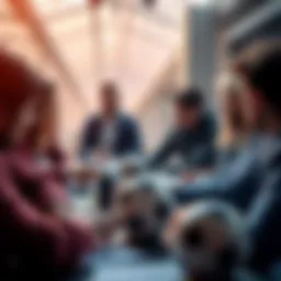 A group of people engaging in a lively discussion about football betting strategies and tips, with soccer balls and betting slips on the table.