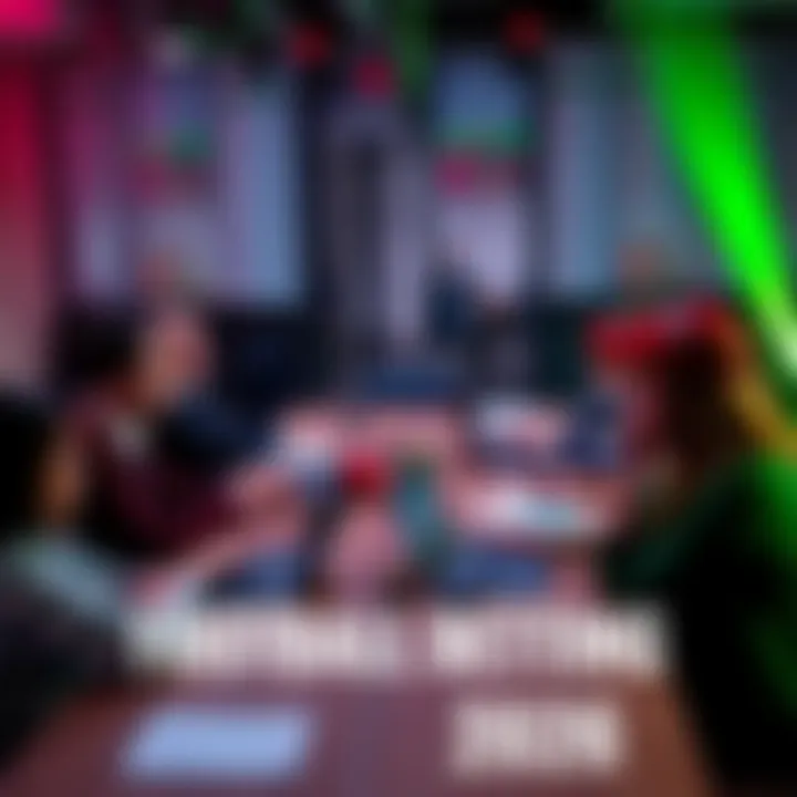 A group of people discussing football betting tips and strategies around a table with laptops and notes.