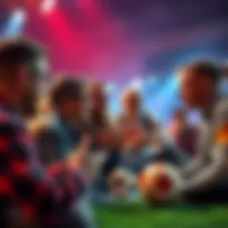 A group of fans discussing football betting strategies with enthusiasm