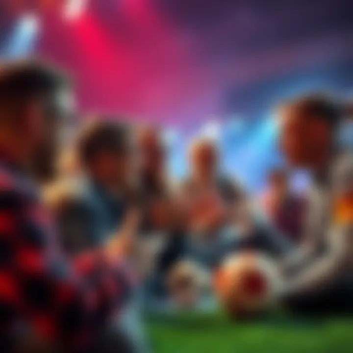 A group of fans discussing football betting strategies with enthusiasm