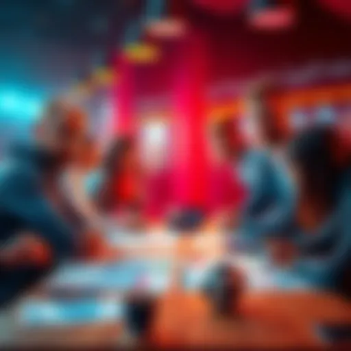 A group of people discussing football bets and tips, with charts and statistics on a table.