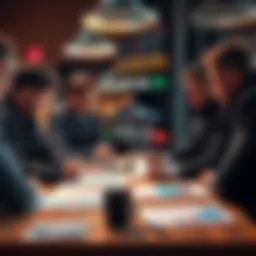 Group of people discussing football betting strategies and tips with charts and notes at a table