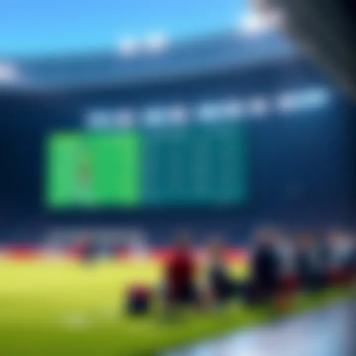 Image of a football pitch with betting odds displayed and people discussing in a forum setting