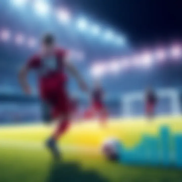 Illustration of a football match with graphs and statistics showing betting strategies